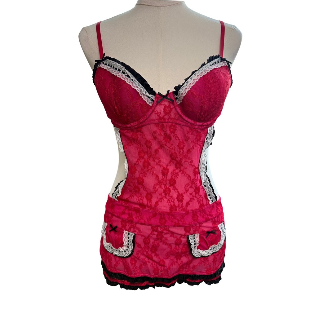 Victorias Secret Sexy Little Things Maid Pink Lace Chemise Lingerie 36B